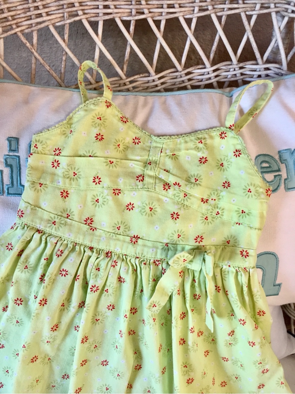 Laura Ashley Light Green Floral Sundress with Red Accents